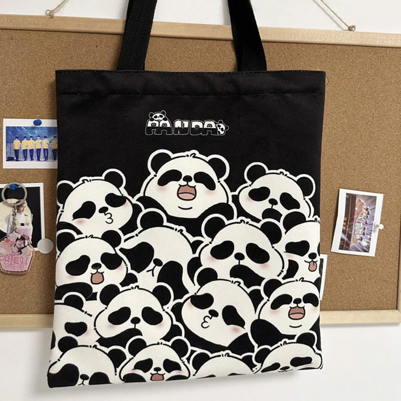 Borsa a tracolla per la spesa con panda carino in tela di grande capacità, realizzata a mano Buddha Stones - Image 5