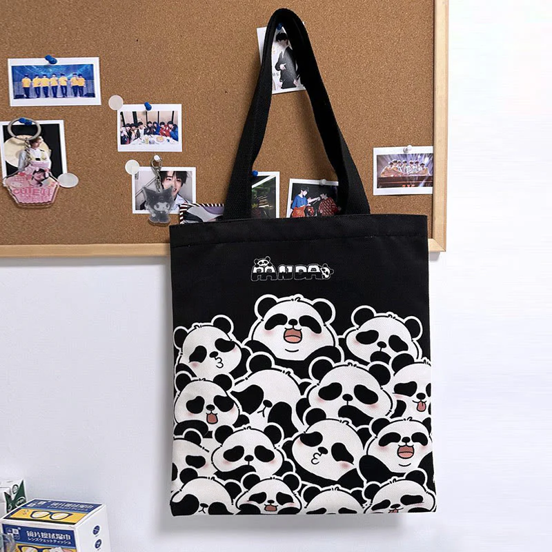 Borsa a tracolla per la spesa con panda carino in tela di grande capacità, realizzata a mano Buddha Stones - Image 6
