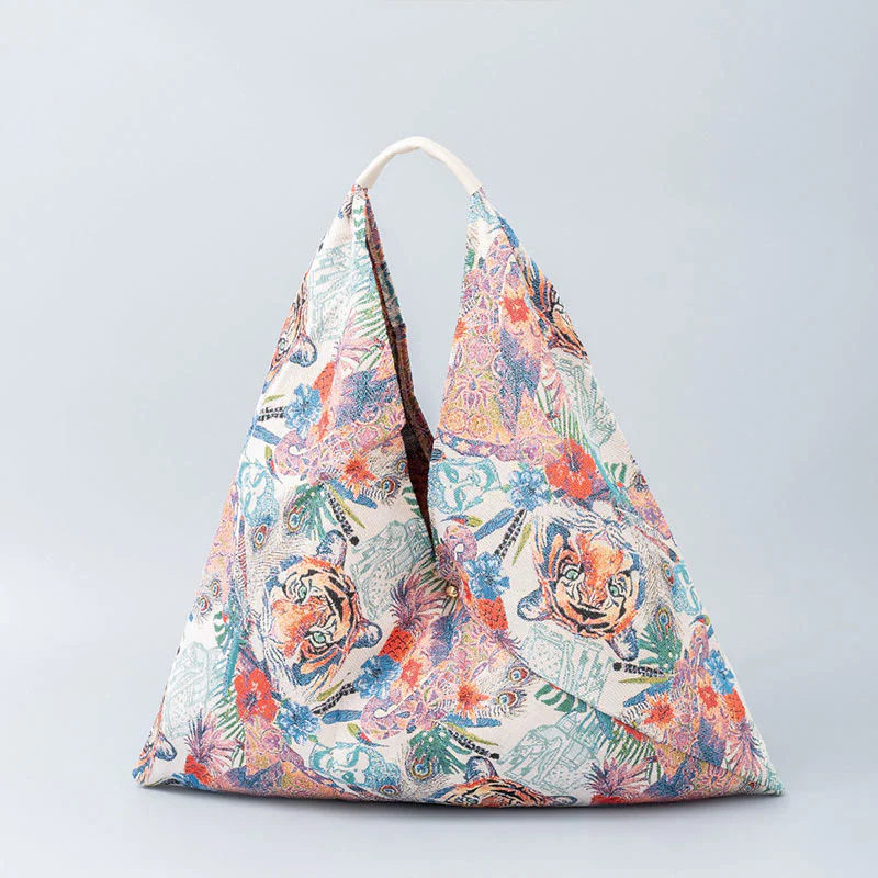 Borsa a tracolla triangolo sottobraccio con stampa a strisce leopardate, motivo : Buddha Stones , geometria, fiori di tigre - Image 10