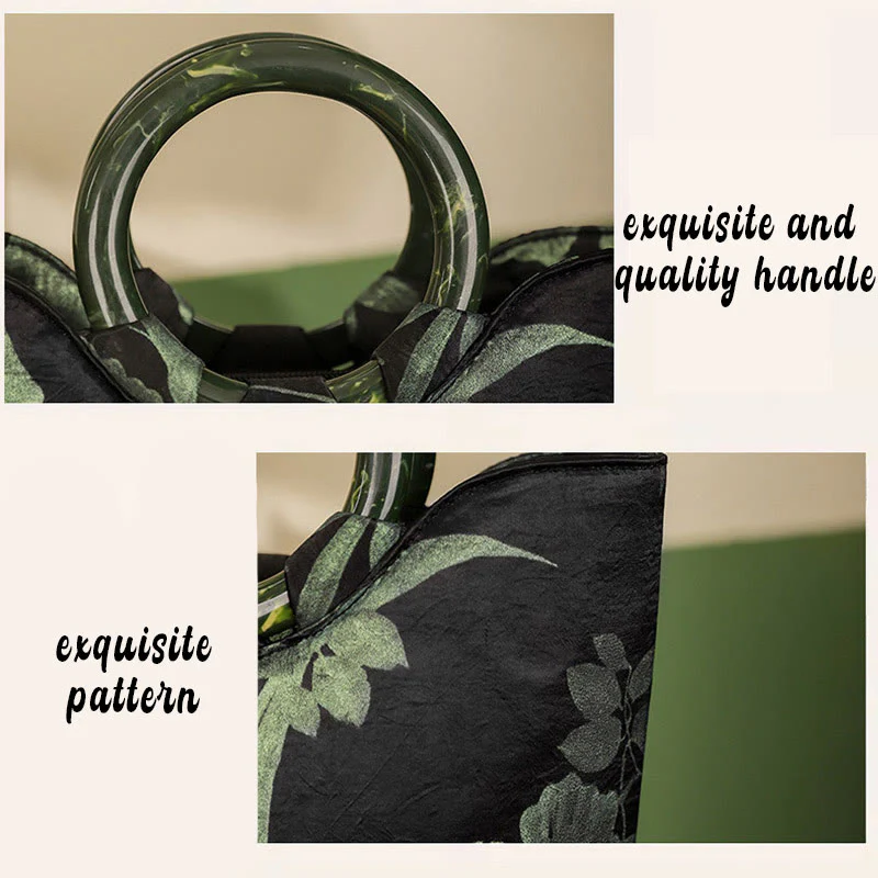 Borsa vintage con stampa Buddha Stones , orchidee nere e verdi - Image 8
