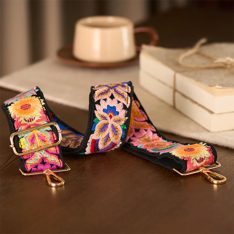 Borse a tracolla regolabili con ricami floreali multicolori Buddha Stones - Image 6