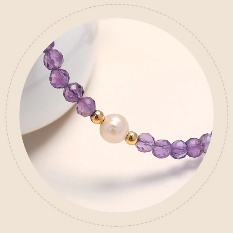 Bracciale a catena a doppio strato con cristalli di ametista placcati in oro 14K Buddha Stones - Image 7