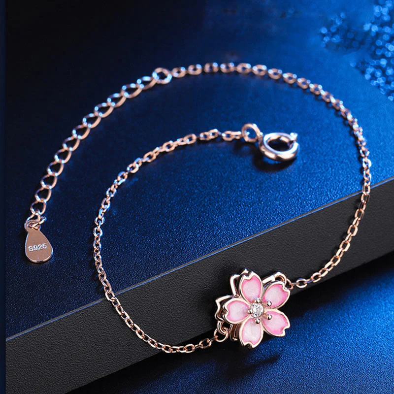 Bracciale a catena con benedizione in fiore di ciliegio in argento sterling 925 Buddha Stones, anello girevole - Image 2