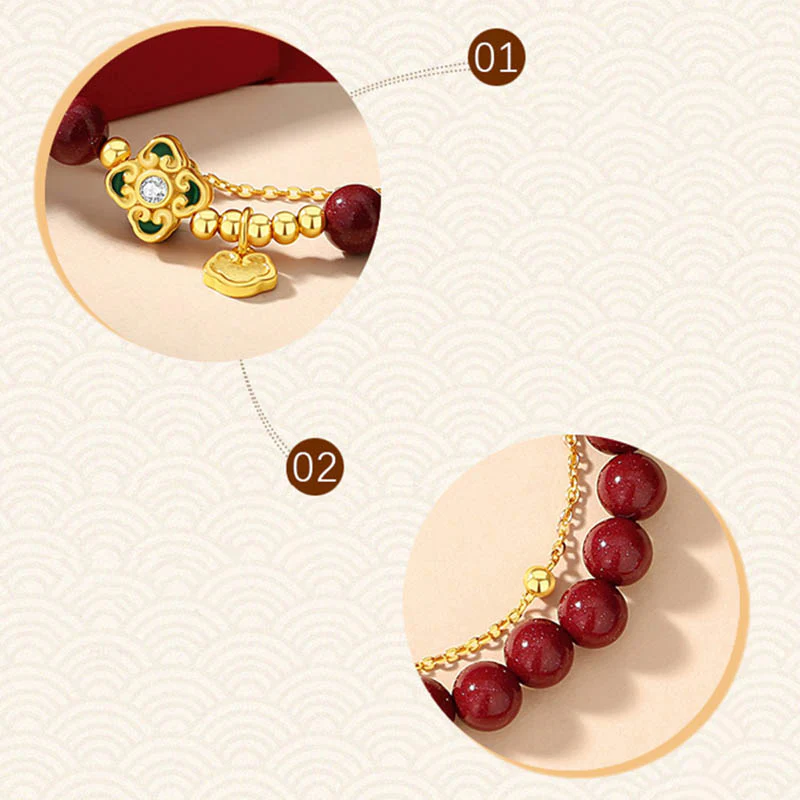 Bracciale a catena con fiore a quadrifoglio e cinabro naturale in argento sterling 925 con Buddha Stones - Image 10