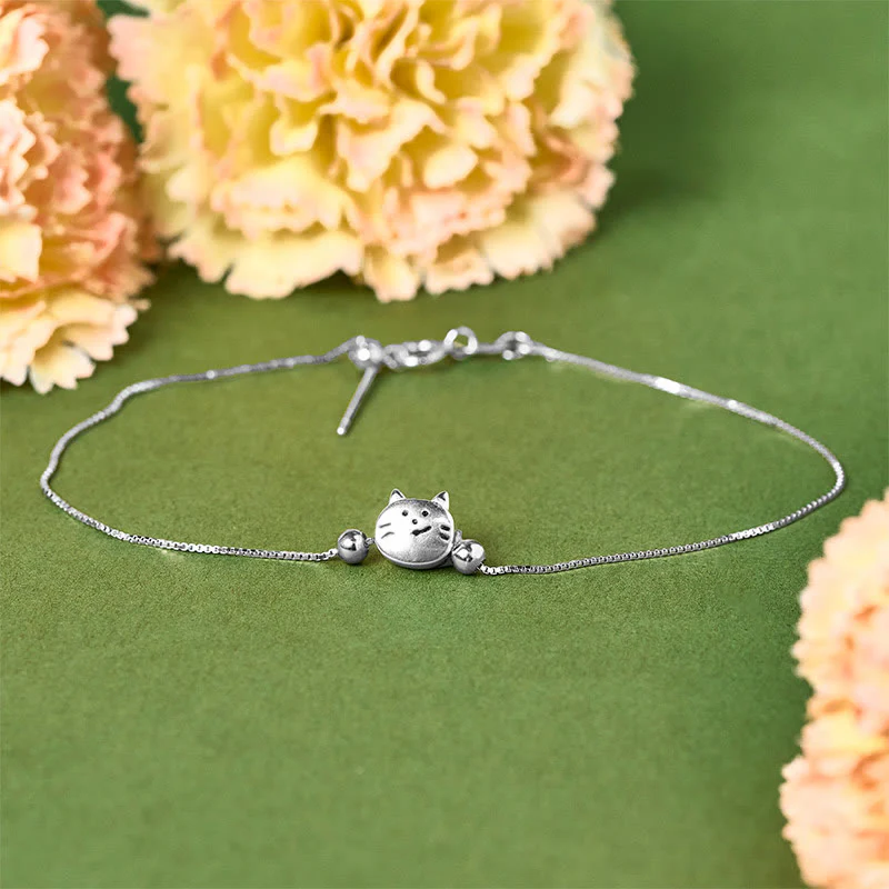 Bracciale a catena con mini gatto in argento sterling 925 Buddha Stones - Image 2