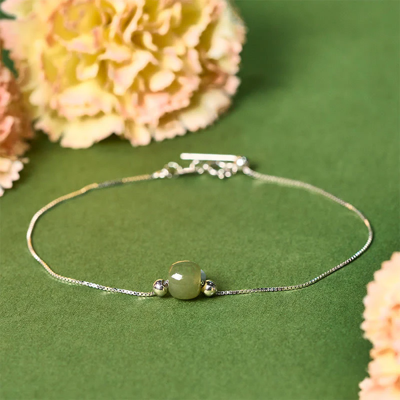 Bracciale a catena con perline di giada naturale in argento sterling 925 Buddha Stones - Image 10
