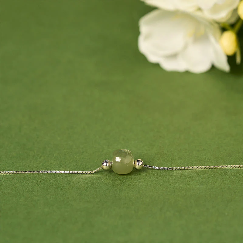Bracciale a catena con perline di giada naturale in argento sterling 925 Buddha Stones - Image 12