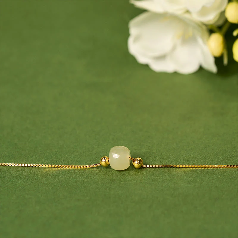 Bracciale a catena con perline di giada naturale in argento sterling 925 Buddha Stones - Image 16