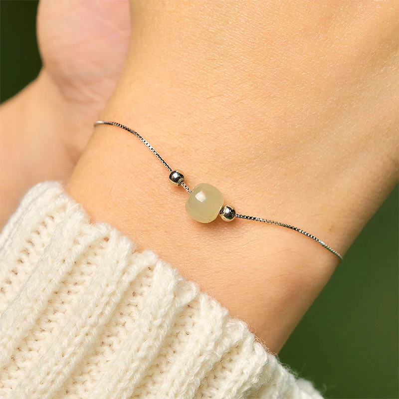 Bracciale a catena con perline di giada naturale in argento sterling 925 Buddha Stones - Image 23