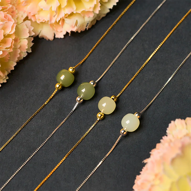 Bracciale a catena con perline di giada naturale in argento sterling 925 Buddha Stones - Image 24