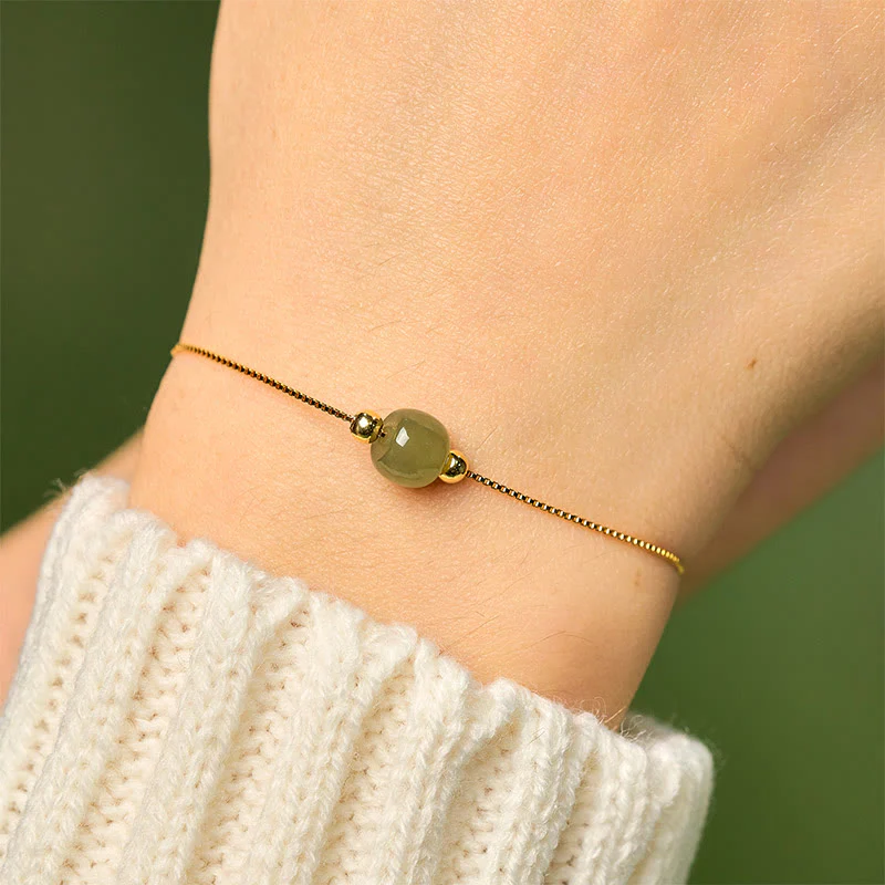 Bracciale a catena con perline di giada naturale in argento sterling 925 Buddha Stones - Image 4