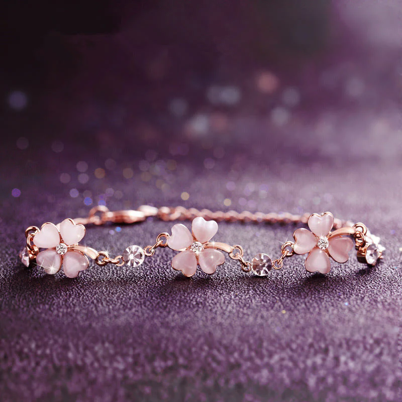 Bracciale a catena con quadrifoglio e cristallo rosa Buddha Stones Love