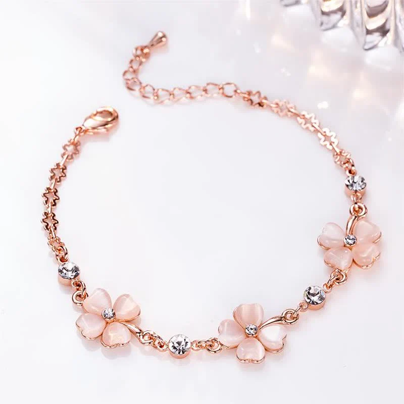 Bracciale a catena con quadrifoglio e cristallo rosa Buddha Stones Love - Image 2