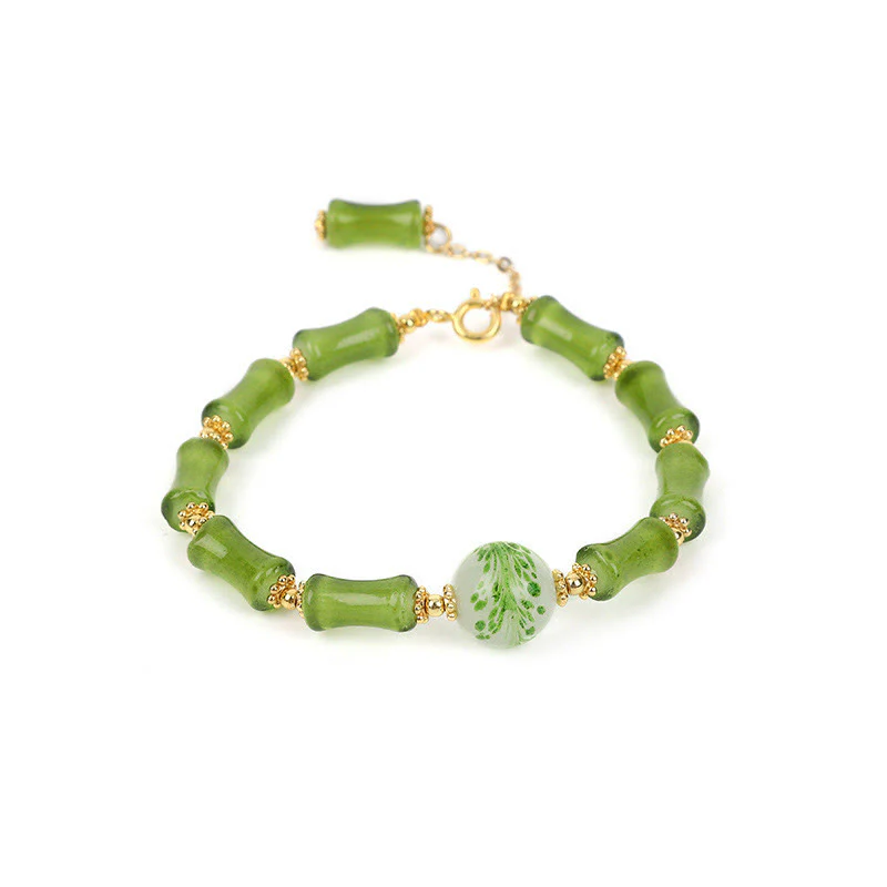 Bracciale a catena della ricchezza in agata muschiata con motivo in bambù verde Buddha Stones Liuli - Image 7