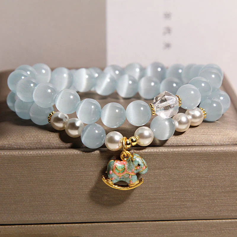 Bracciale a doppio giro con ciondolo a forma di cavallo di Troia con occhio di gatto blu Buddha Stones - Image 4