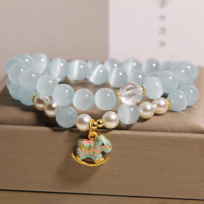 Bracciale a doppio giro con ciondolo a forma di cavallo di Troia con occhio di gatto blu Buddha Stones - Image 5
