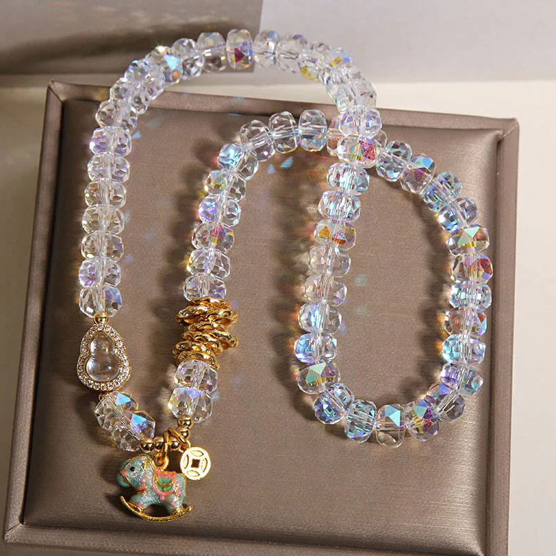 Bracciale a doppio giro con moneta di rame, zucca, cristallo, vetro Buddha Stones zodiaco cinese dell'anno del cavallo - Image 12