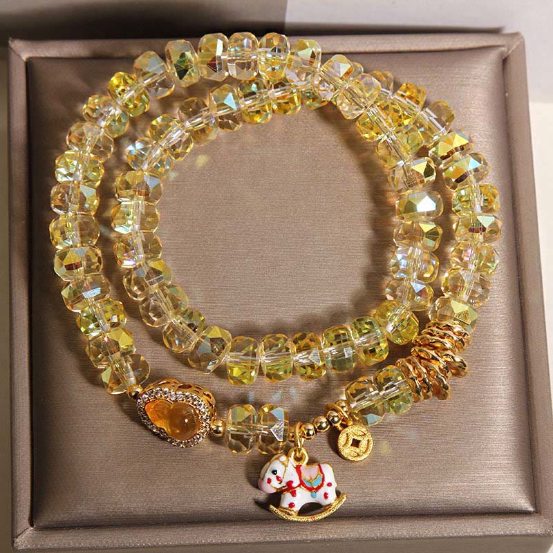 Bracciale a doppio giro con moneta di rame, zucca, cristallo, vetro Buddha Stones zodiaco cinese dell'anno del cavallo - Image 6