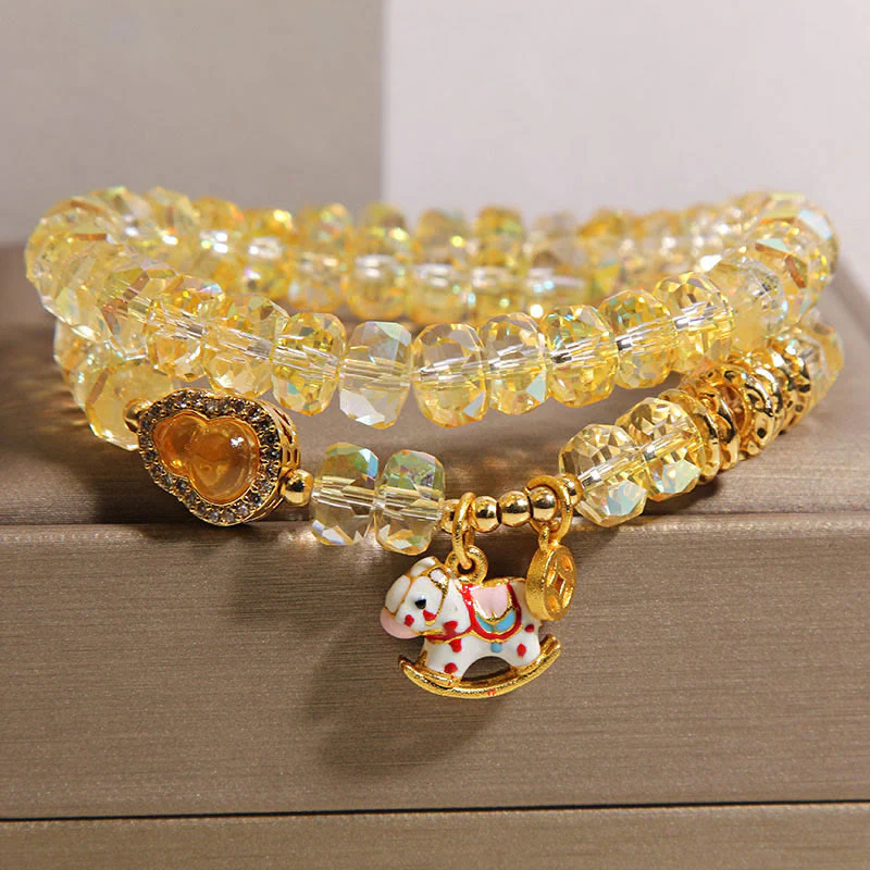 Bracciale a doppio giro con moneta di rame, zucca, cristallo, vetro Buddha Stones zodiaco cinese dell'anno del cavallo - Image 8