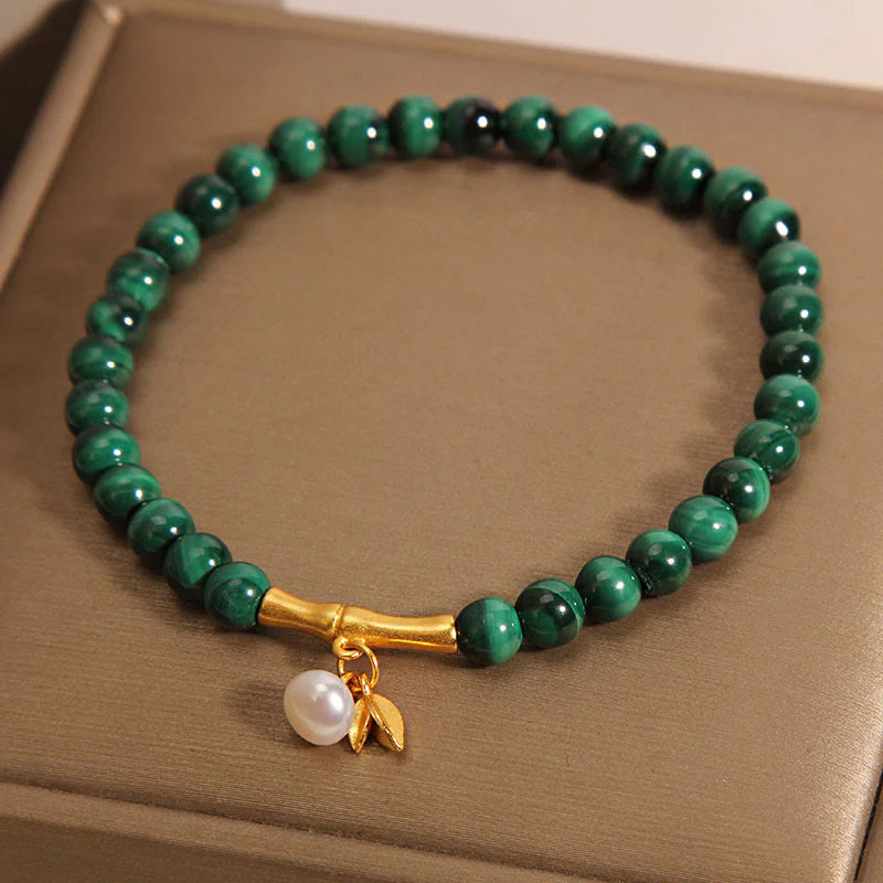 Bracciale anti-ansia in bambù portafortuna con perle di malachite naturale Buddha Stones - Image 3
