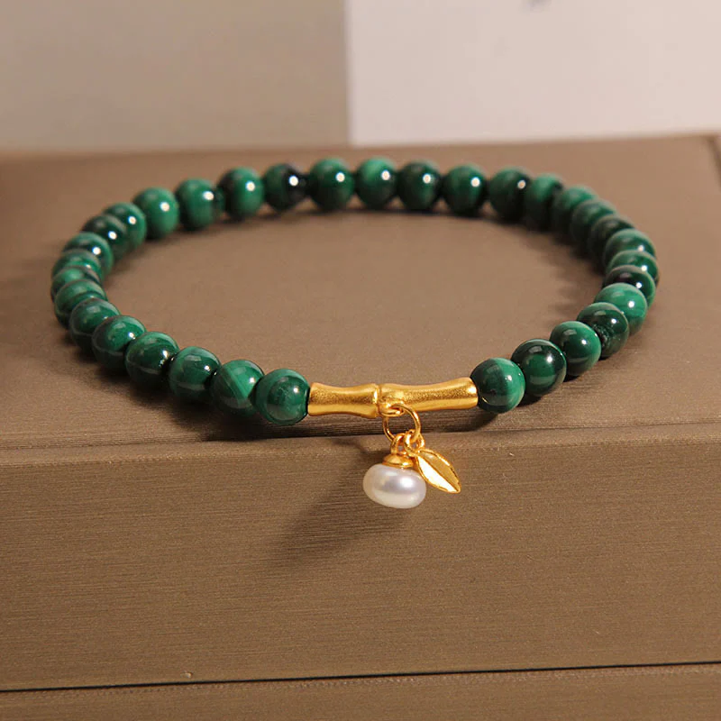 Bracciale anti-ansia in bambù portafortuna con perle di malachite naturale Buddha Stones - Image 4