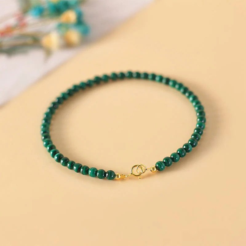 Bracciale anti-ansia in rame placcato oro 14k con perline di malachite naturale da 4 mm Buddha Stones