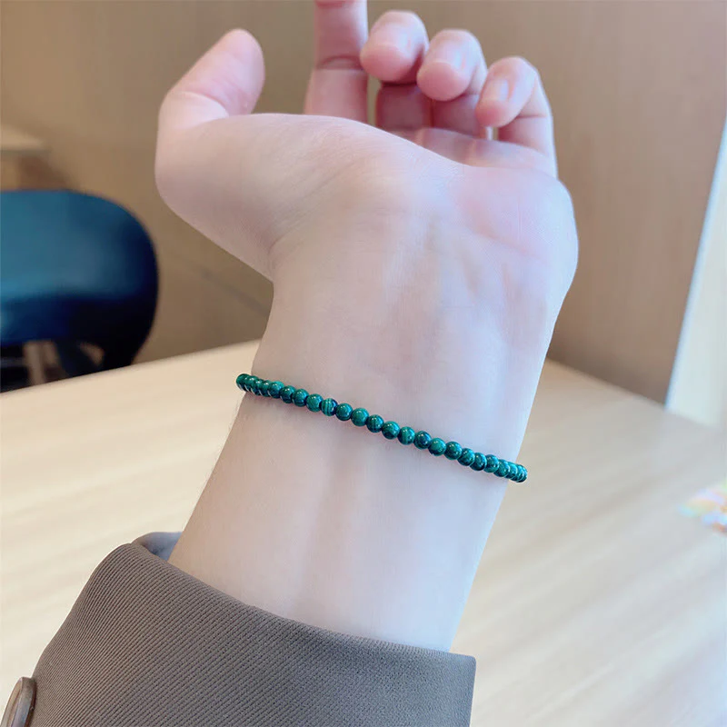 Bracciale anti-ansia in rame placcato oro 14k con perline di malachite naturale da 4 mm Buddha Stones - Image 11