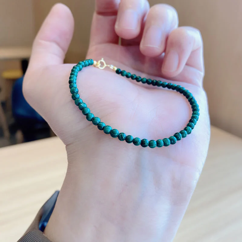 Bracciale anti-ansia in rame placcato oro 14k con perline di malachite naturale da 4 mm Buddha Stones - Image 12