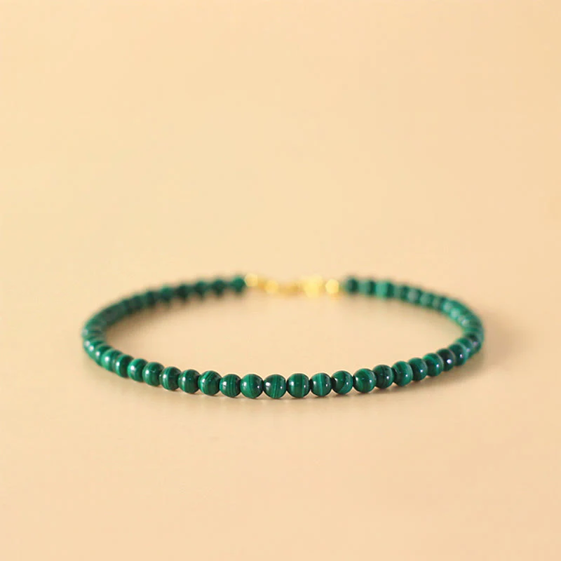 Bracciale anti-ansia in rame placcato oro 14k con perline di malachite naturale da 4 mm Buddha Stones - Image 2