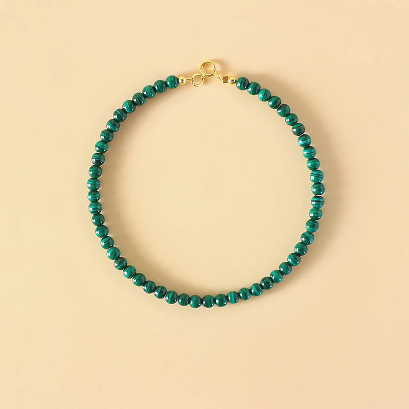Bracciale anti-ansia in rame placcato oro 14k con perline di malachite naturale da 4 mm Buddha Stones - Image 3