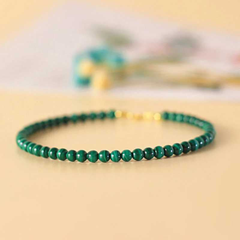 Bracciale anti-ansia in rame placcato oro 14k con perline di malachite naturale da 4 mm Buddha Stones - Image 9