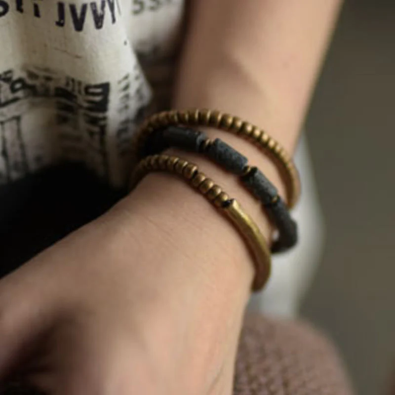 Bracciale avvolgente multistrato in perline di rame e roccia lavica vintage Buddha Stones - Image 12