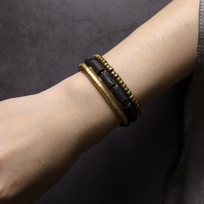 Bracciale avvolgente multistrato in perline di rame e roccia lavica vintage Buddha Stones - Image 17