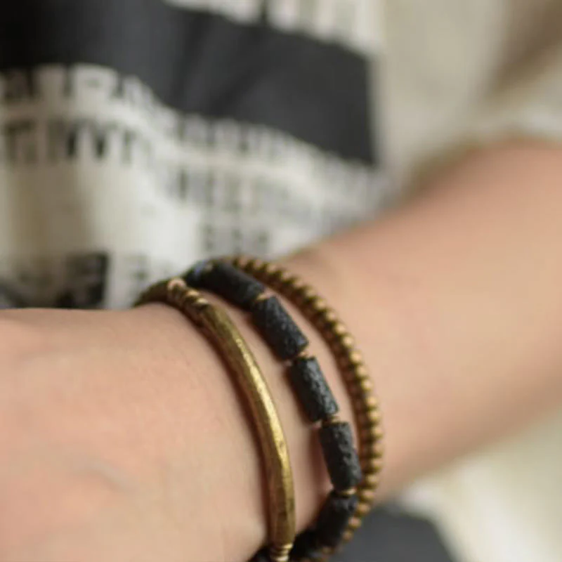 Bracciale avvolgente multistrato in perline di rame e roccia lavica vintage Buddha Stones - Image 7