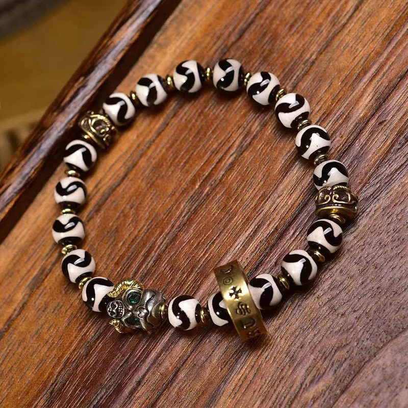 Bracciale benedizioni Om Mani Padme Hum con Buddha Stones vintage tibetane Dzi - Image 2