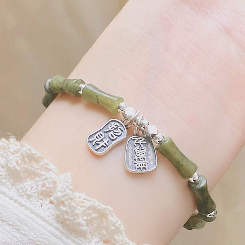 Bracciale Buddha Stones 925 Sterling Silver Bamboo Jade Lucky Cat Fu Character Luck Abundance - Image 10