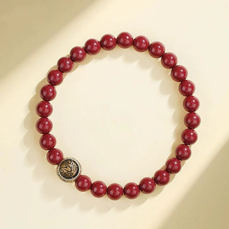 Bracciale Buddha Stones 925 Sterling Silver Cinnabar naturale Quattro Bestie Benedizione