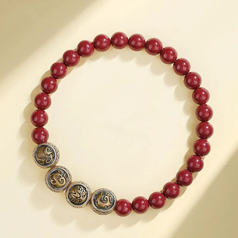 Bracciale Buddha Stones 925 Sterling Silver Cinnabar naturale Quattro Bestie Benedizione - Image 5