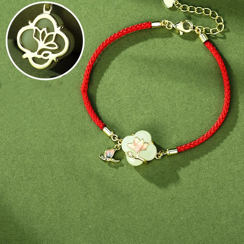 Bracciale Buddha Stones 925 Sterling Silver Hetian Jade Magnolia Flower Butterfly Luck Chain - Image 3
