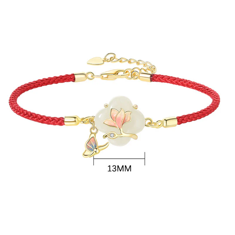 Bracciale Buddha Stones 925 Sterling Silver Hetian Jade Magnolia Flower Butterfly Luck Chain - Image 8