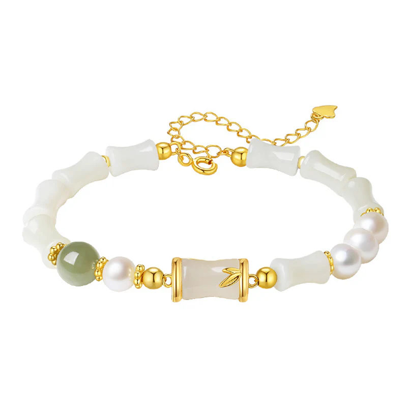 Bracciale Buddha Stones 925 Sterling Silver Hetian Naturale Giada Bianca Bambù Benedizione Fortuna Bracciale - Image 13