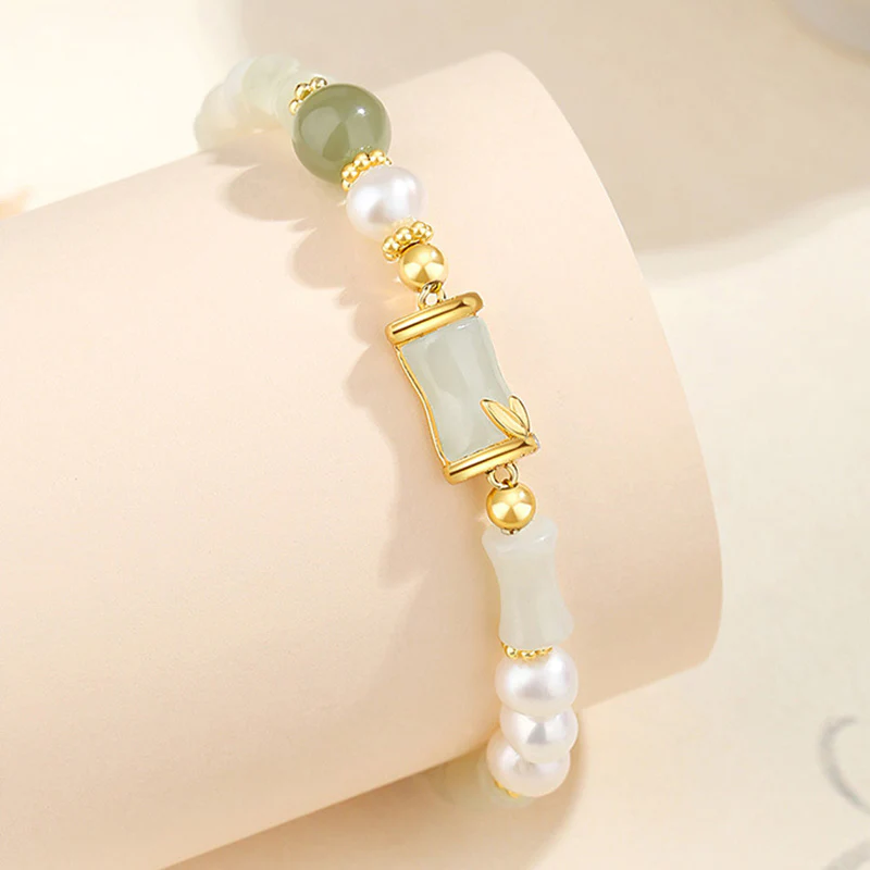 Bracciale Buddha Stones 925 Sterling Silver Hetian Naturale Giada Bianca Bambù Benedizione Fortuna Bracciale - Image 3