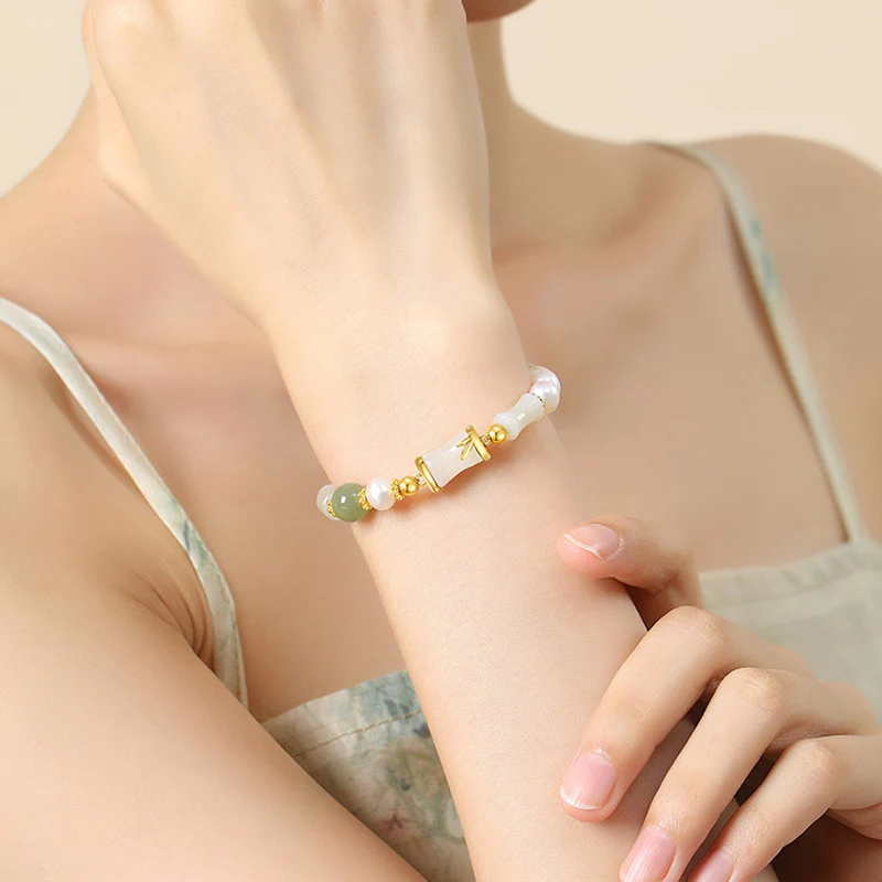 Bracciale Buddha Stones 925 Sterling Silver Hetian Naturale Giada Bianca Bambù Benedizione Fortuna Bracciale - Image 7