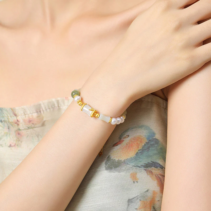 Bracciale Buddha Stones 925 Sterling Silver Hetian Naturale Giada Bianca Bambù Benedizione Fortuna Bracciale - Image 8