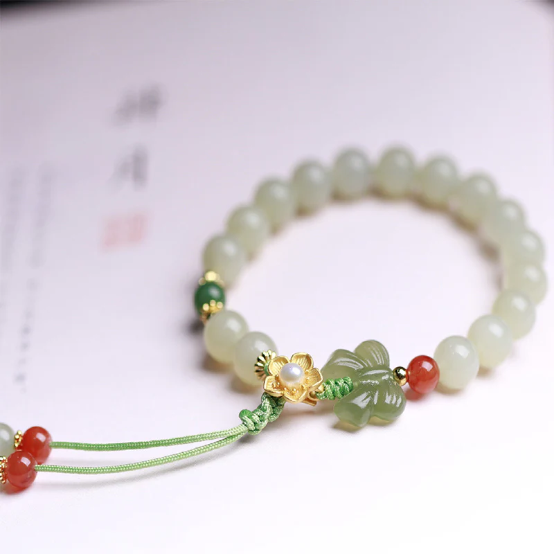 Bracciale Buddha Stones 925 Sterling Silver Jade Luck Flower Butterfly - Image 2