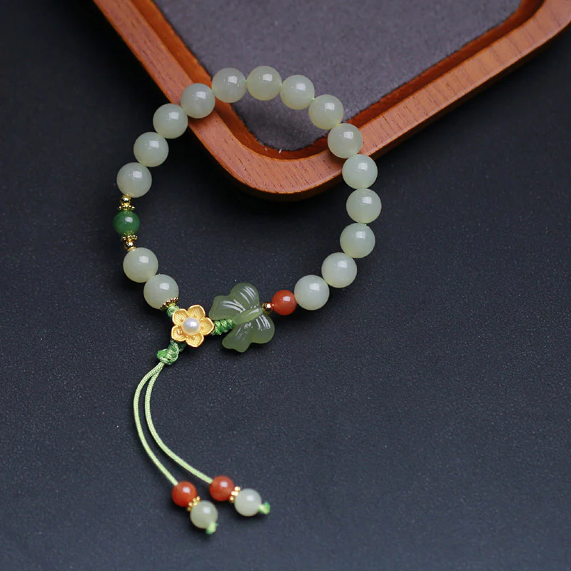 Bracciale Buddha Stones 925 Sterling Silver Jade Luck Flower Butterfly - Image 3
