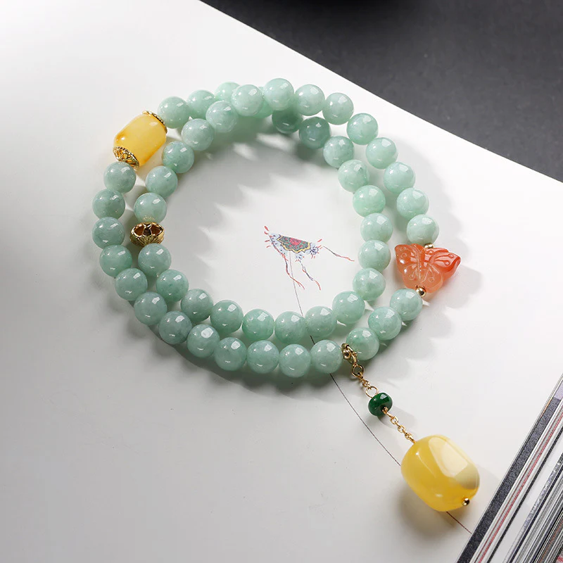 Bracciale Buddha Stones 925 Sterling Silver Jade Natural Ambra Butterfly Luck Abundance - Image 2