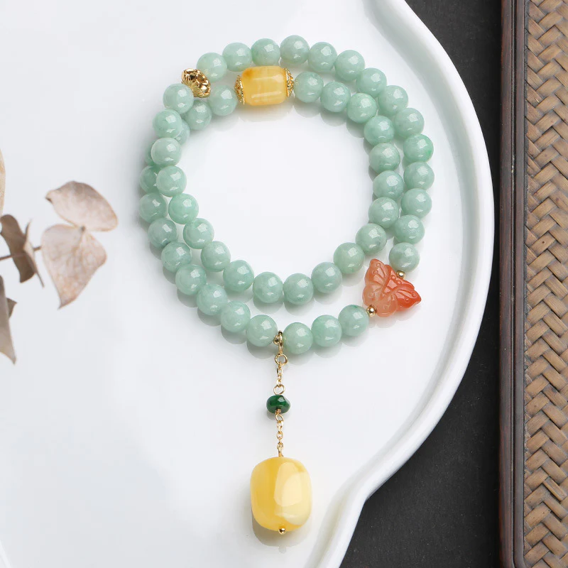 Bracciale Buddha Stones 925 Sterling Silver Jade Natural Ambra Butterfly Luck Abundance - Image 6