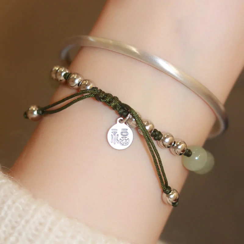 Bracciale Buddha Stones 925 Sterling Silver Jade naturale Fu Character Bamboo Abundance - Image 11