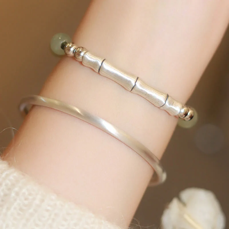 Bracciale Buddha Stones 925 Sterling Silver Jade naturale Fu Character Bamboo Abundance - Image 12
